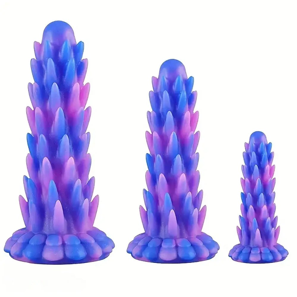 Multi color spiked ridged fantasy dildo, photo 8