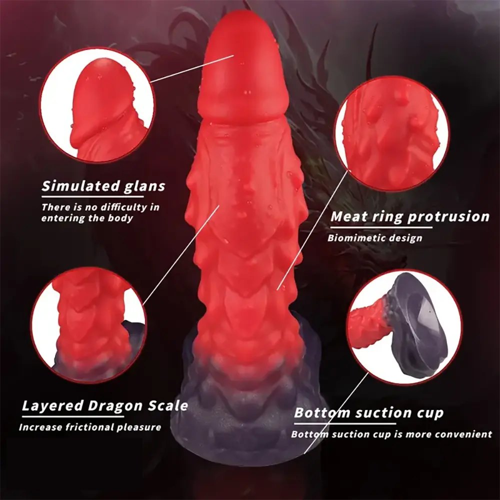 Red spiked scale dragon silicone dildo, photo 3