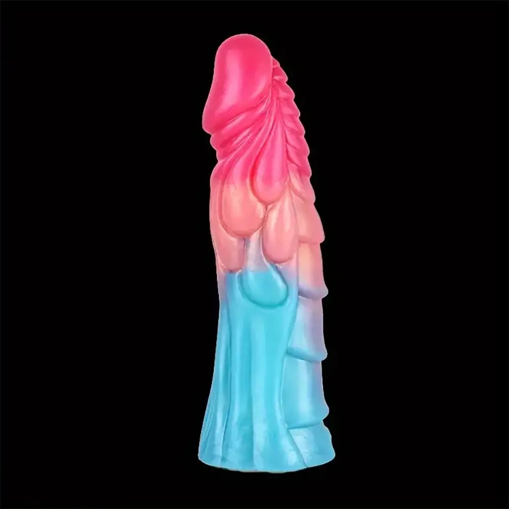 Colorful textured silicone penis sleeve with spiked head, photo 1