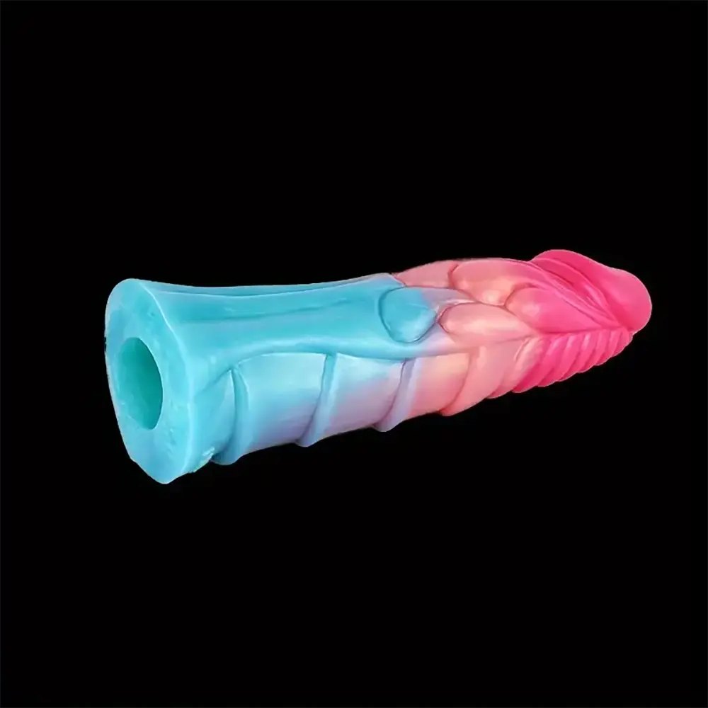 Colorful textured silicone penis sleeve with spiked head, photo 2