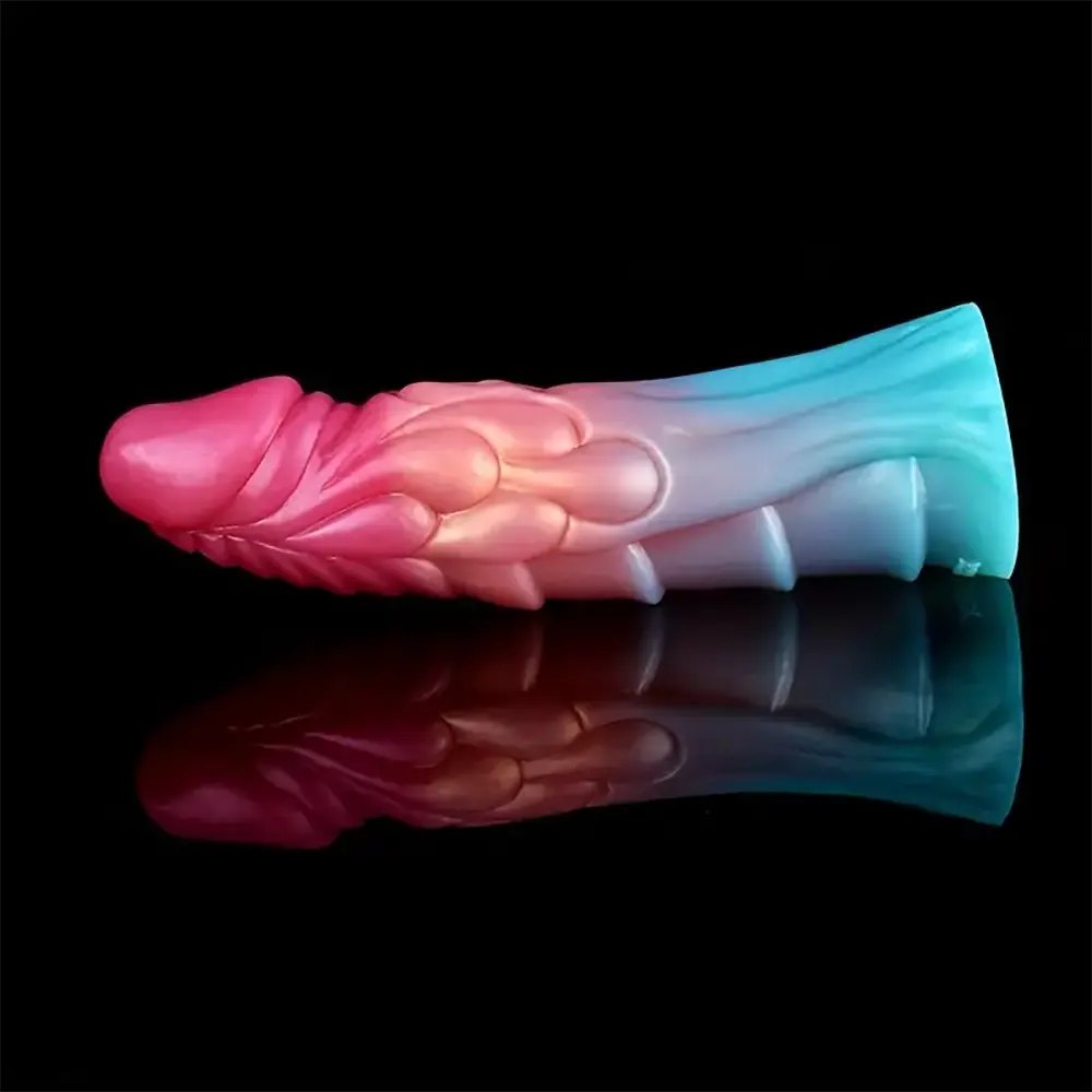 Colorful textured silicone penis sleeve with spiked head, photo 3