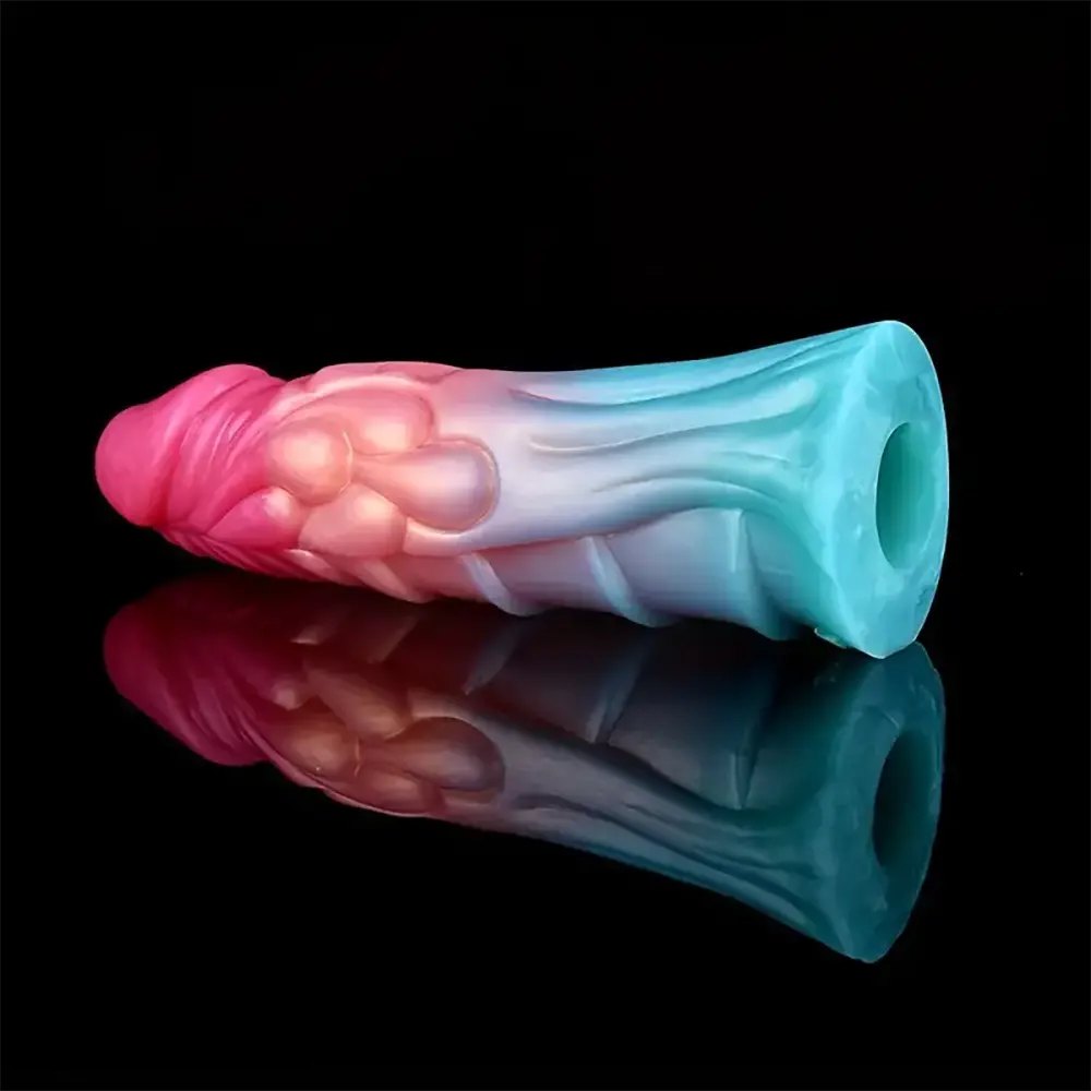 Colorful textured silicone penis sleeve with spiked head, photo 4