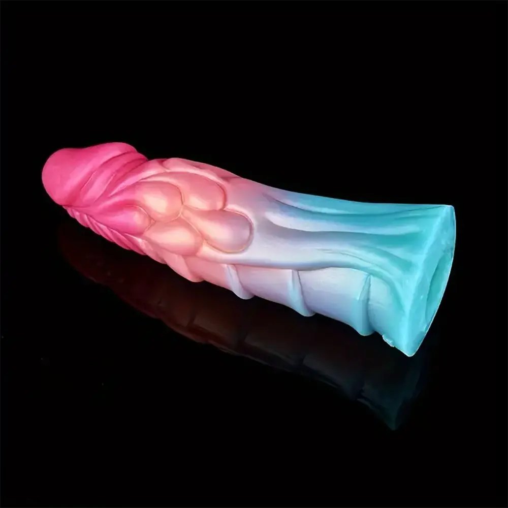 Colorful textured silicone penis sleeve with spiked head, photo 5
