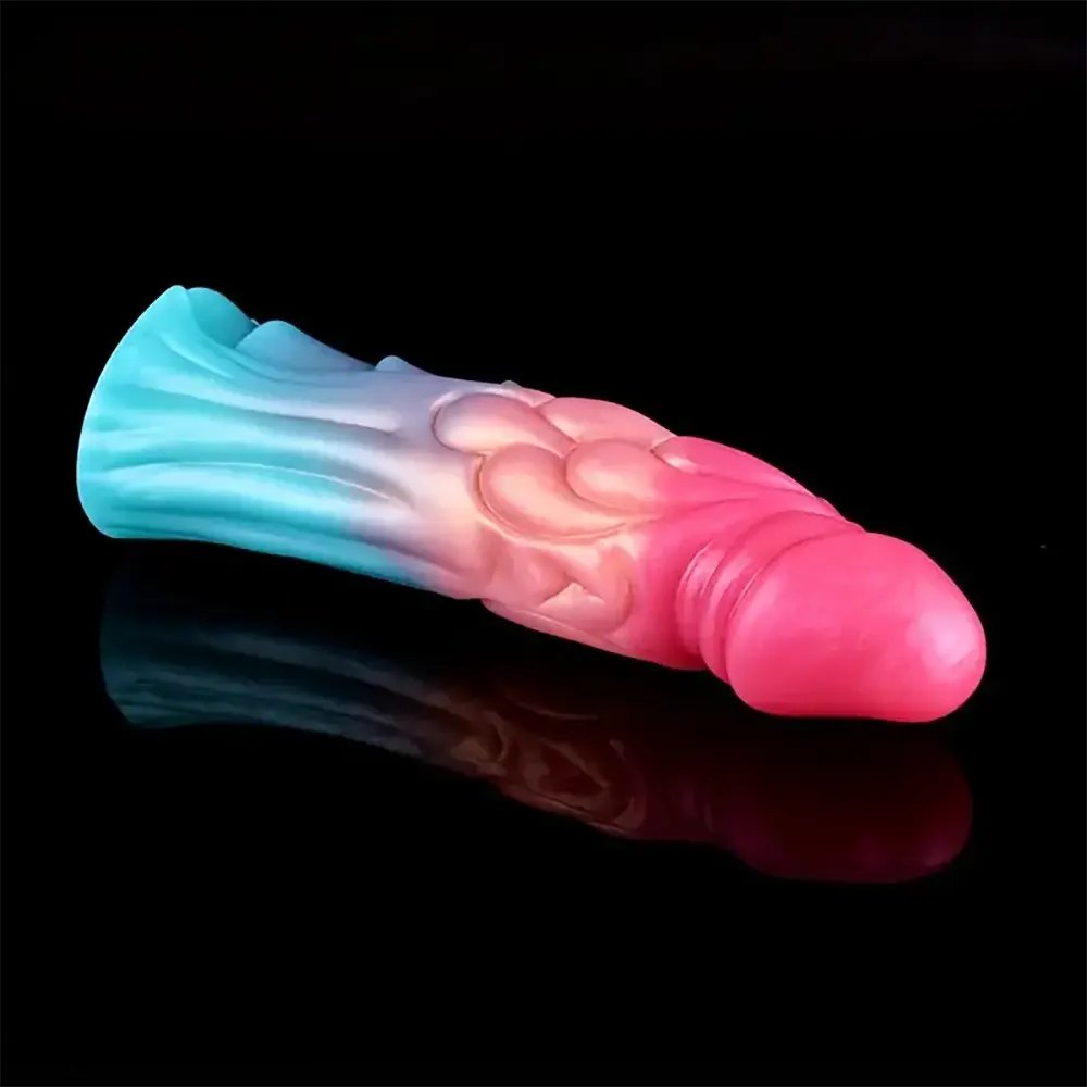 Colorful textured silicone penis sleeve with spiked head, photo 6