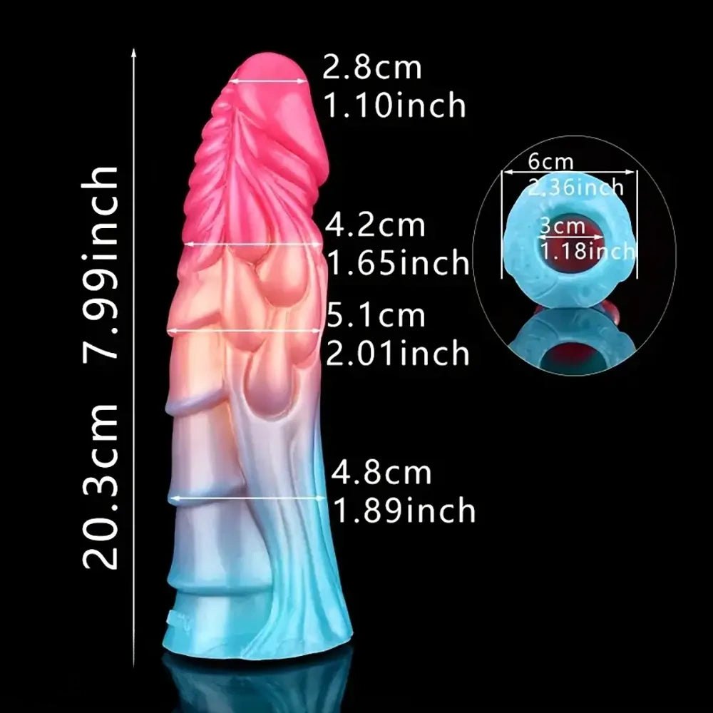 Colorful textured silicone penis sleeve with spiked head, photo 7