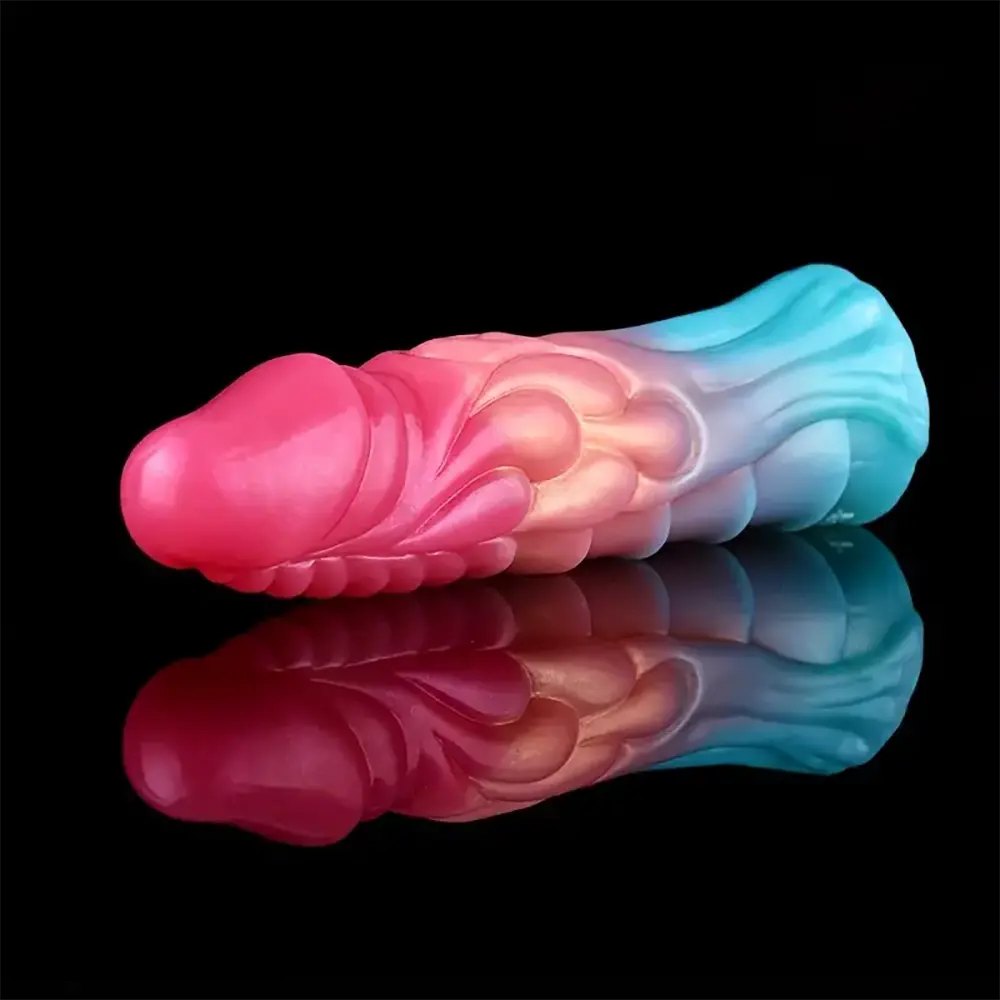 Colorful textured silicone penis sleeve with spiked head, photo 8