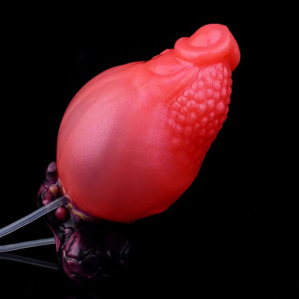 Red spiked silicone dildo with syringe accessory, photo 10