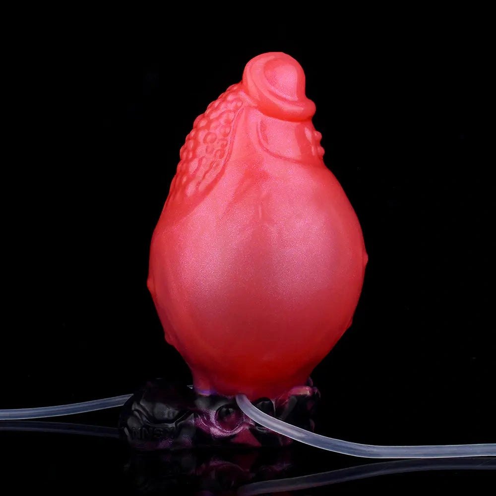 Red spiked silicone dildo with syringe accessory, photo 11