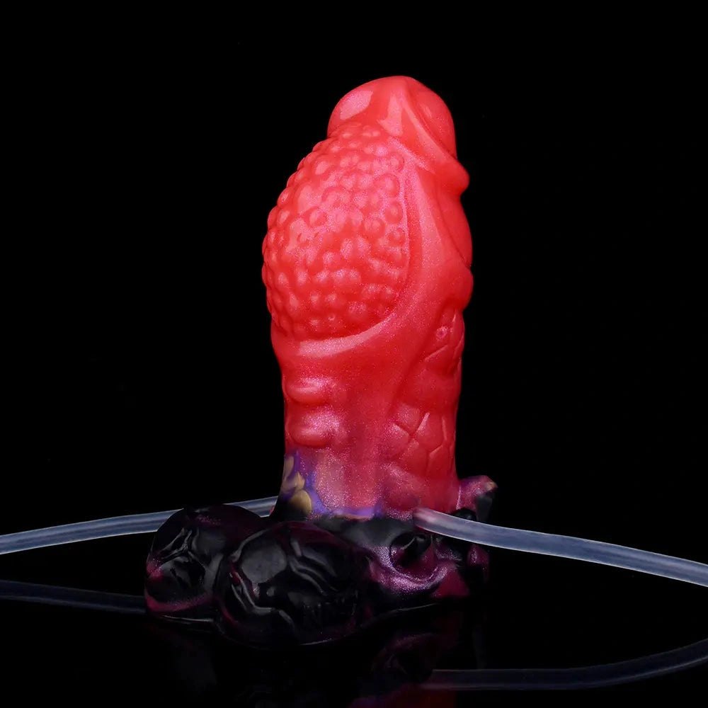 Red spiked silicone dildo with syringe accessory, photo 14