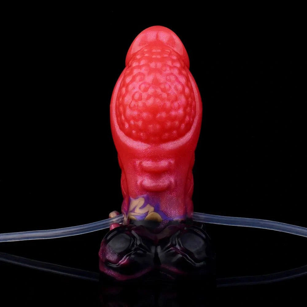 Red spiked silicone dildo with syringe accessory, photo 15