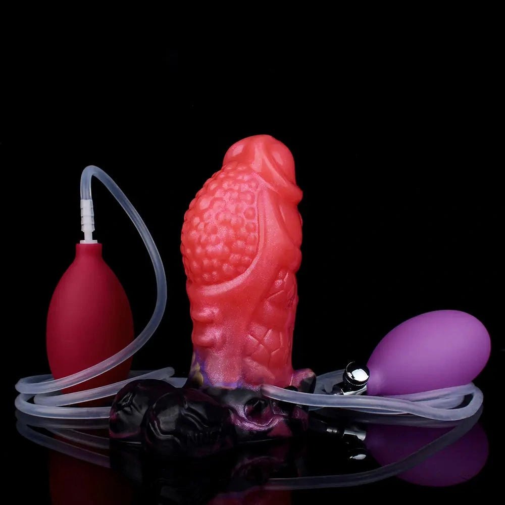 Red spiked silicone dildo with syringe accessory, photo 16