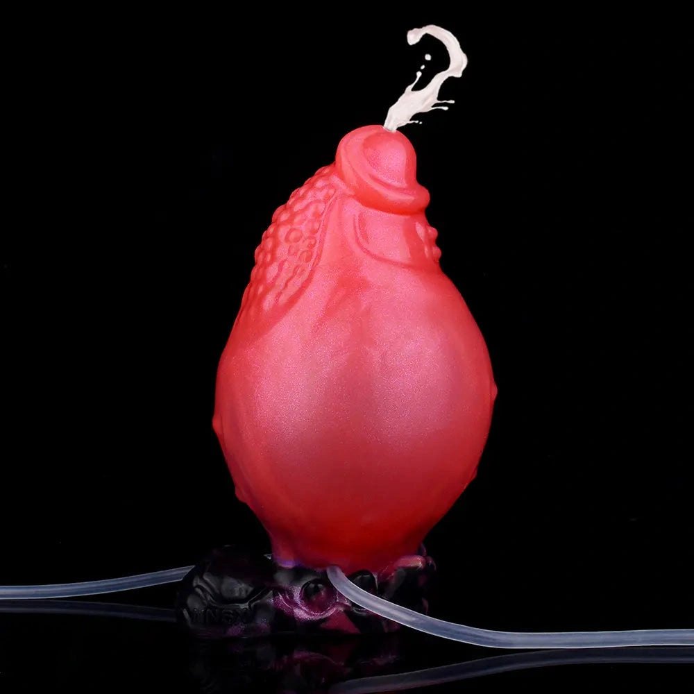 Red spiked silicone dildo with syringe accessory, photo 7
