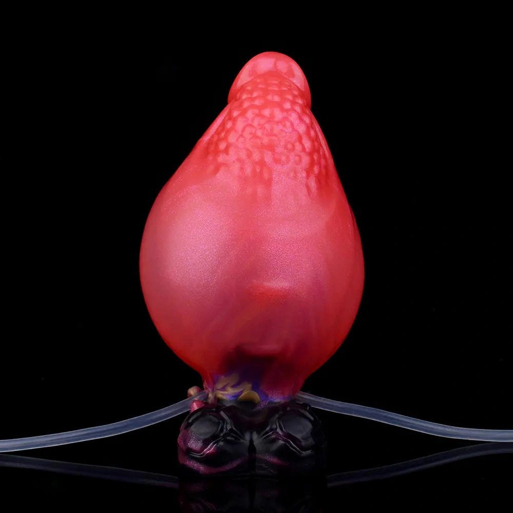 Red spiked silicone dildo with syringe accessory, photo 8