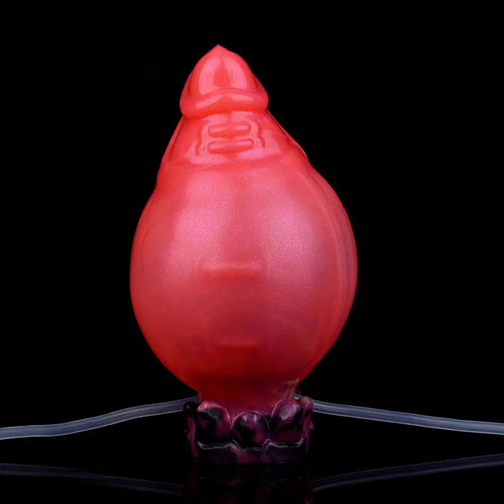 Red spiked silicone dildo with syringe accessory, photo 9