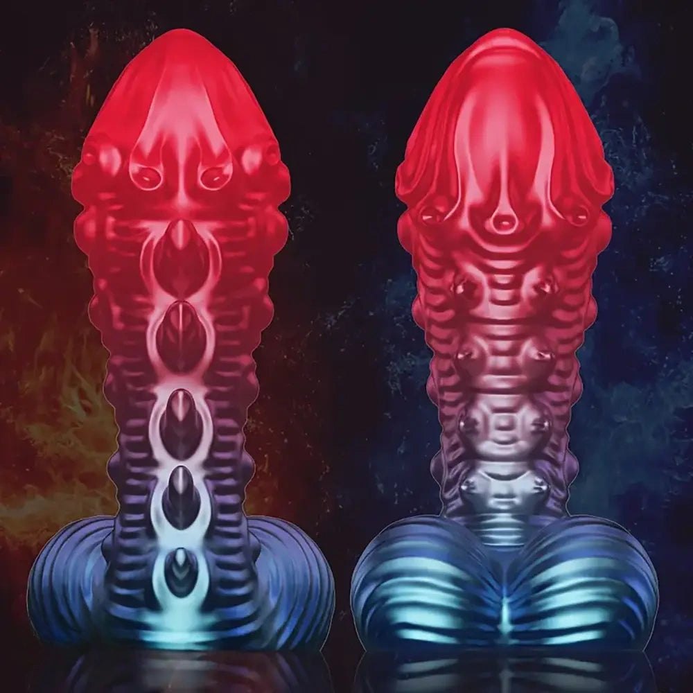 Red spiked tentacle silicone fantasy dildo, photo 2