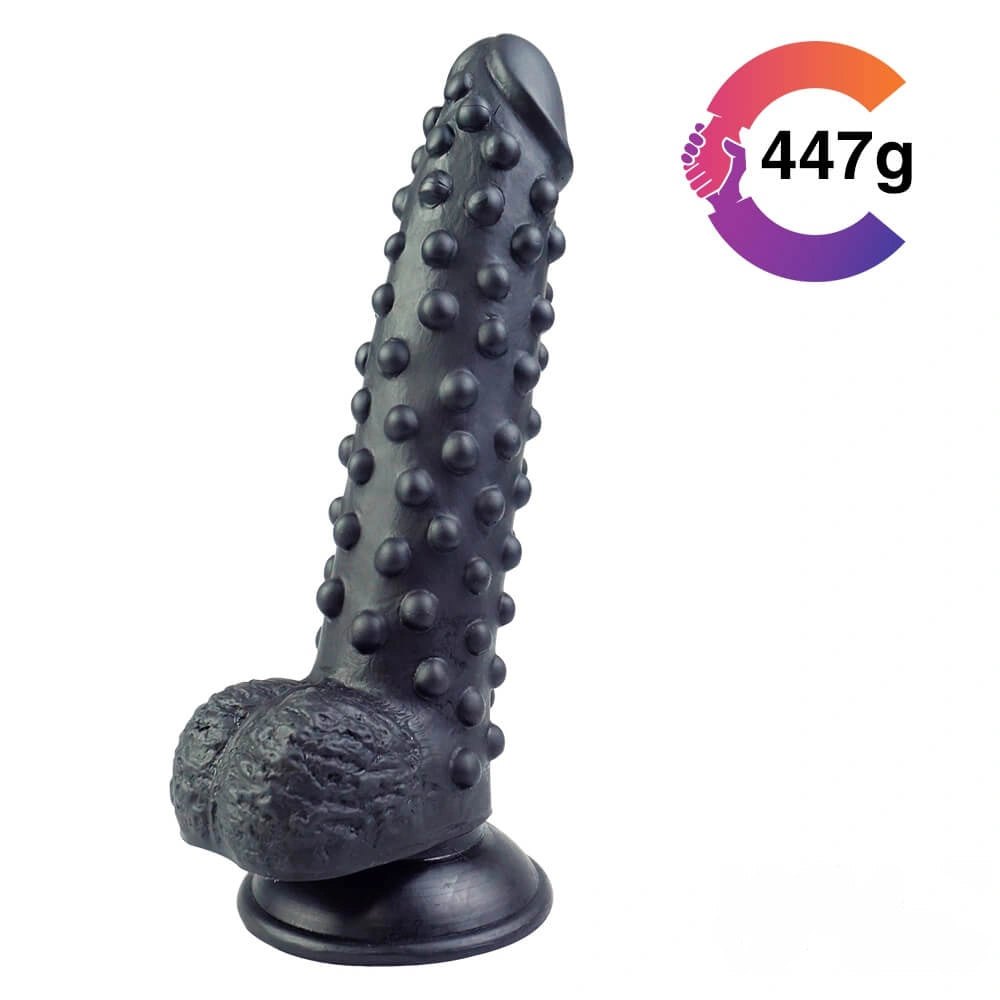 Black textured spiked pvc dildo