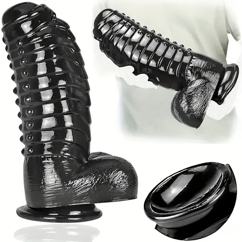 Black spiked uncut realistic pvc dildo, photo 1