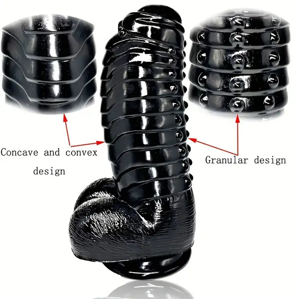 Black spiked uncut realistic pvc dildo, photo 2