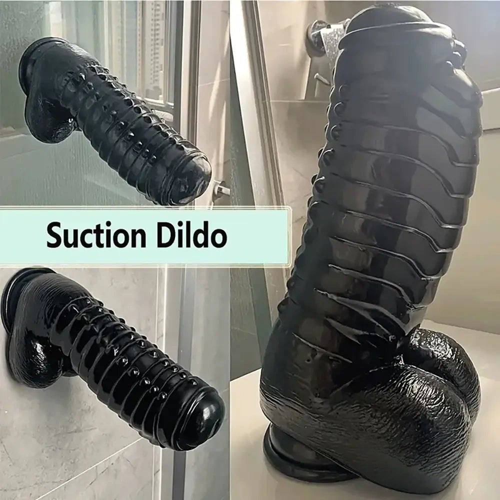 Black spiked uncut realistic pvc dildo, photo 4
