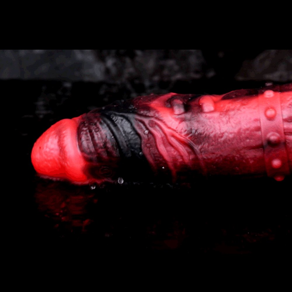 Red silicone spiked cock sleeve, photo 10