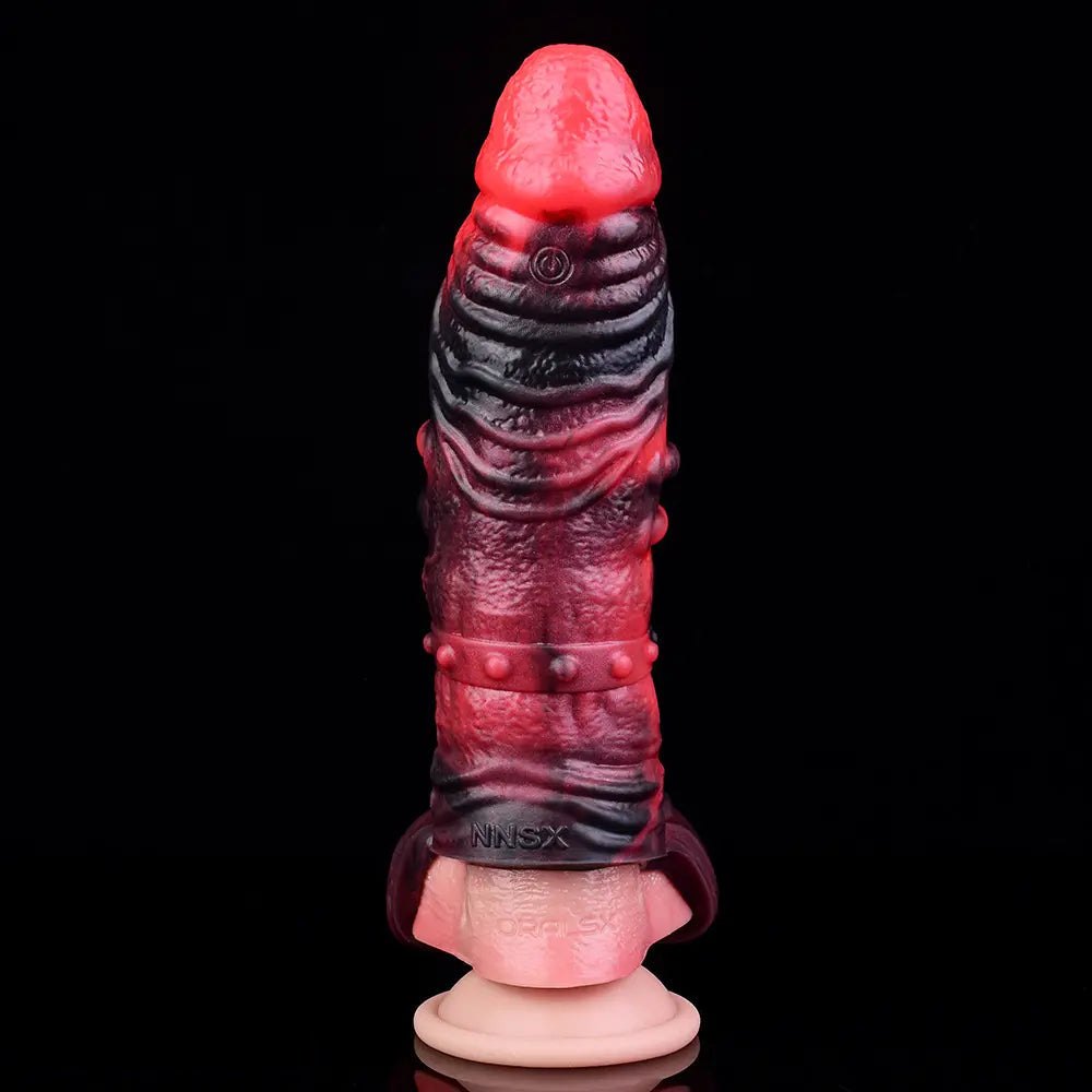 Red silicone spiked cock sleeve, photo 14