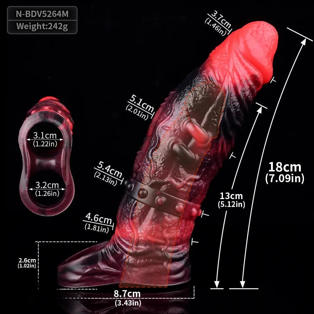 Red silicone spiked cock sleeve, photo 17