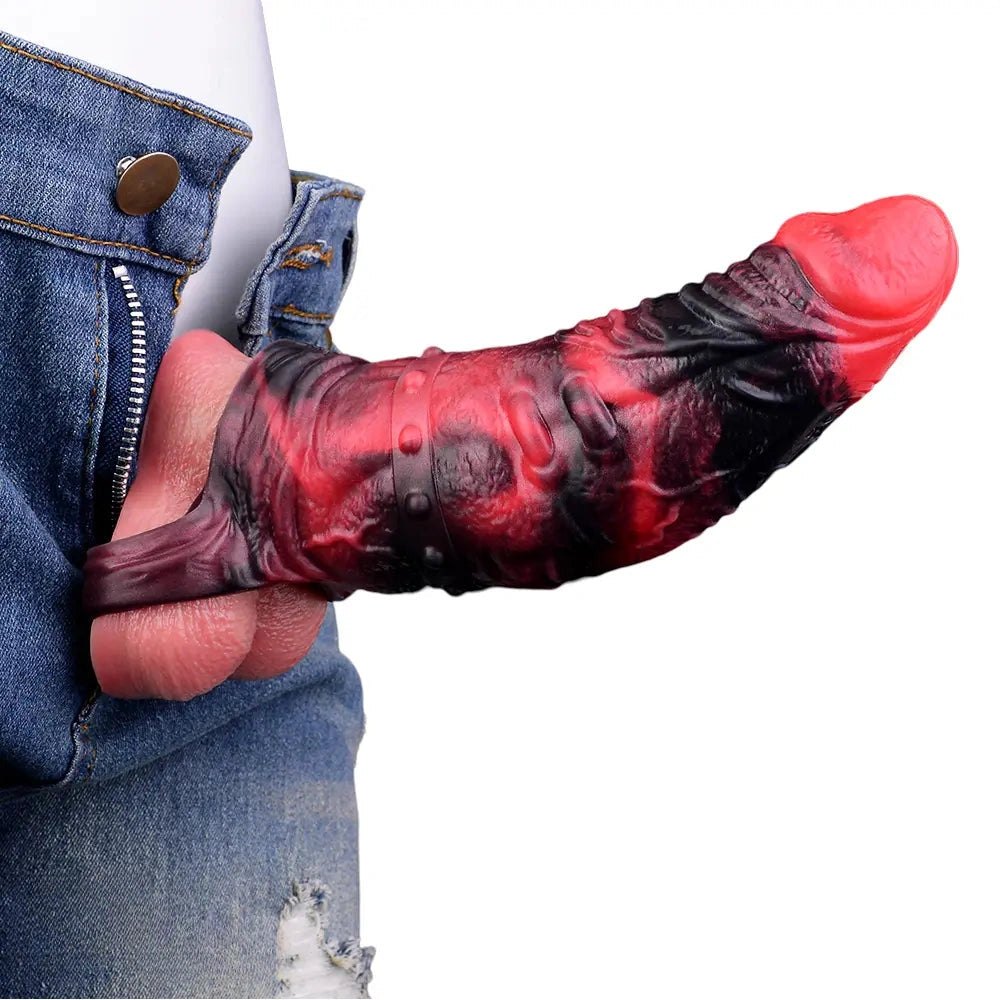 Red silicone spiked cock sleeve, photo 5