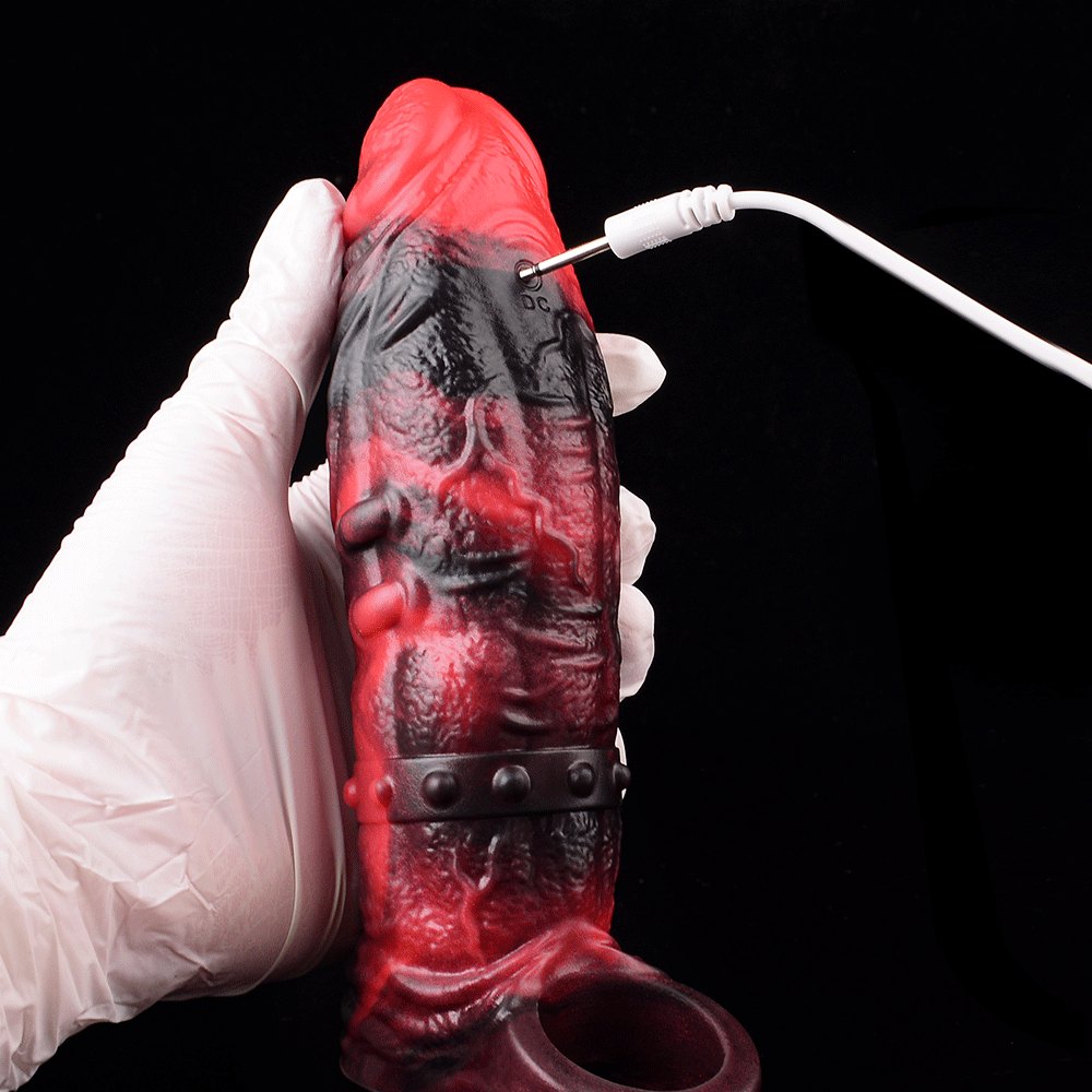 Red silicone spiked cock sleeve, photo 9