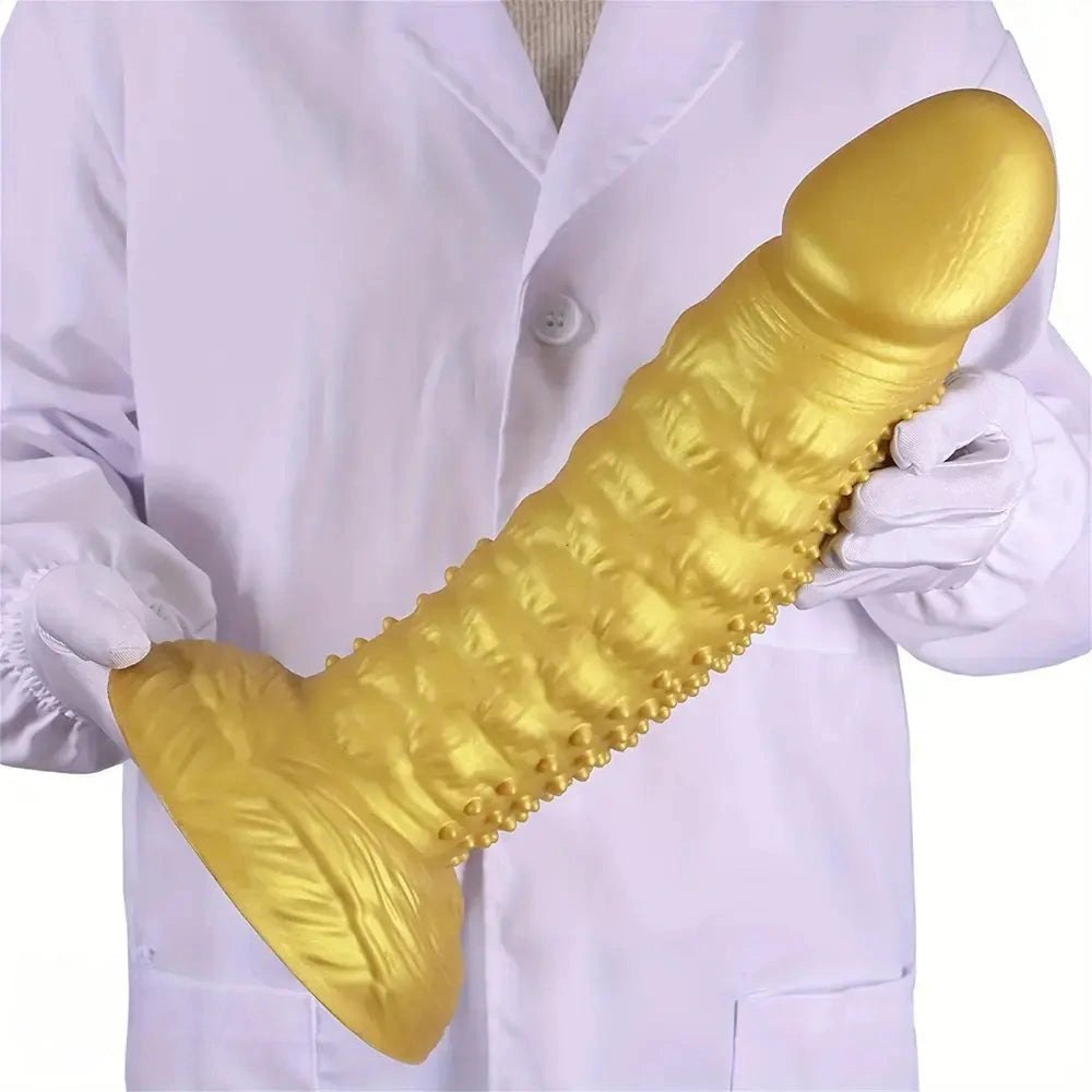 Gold spiky texture large dildo, photo 14