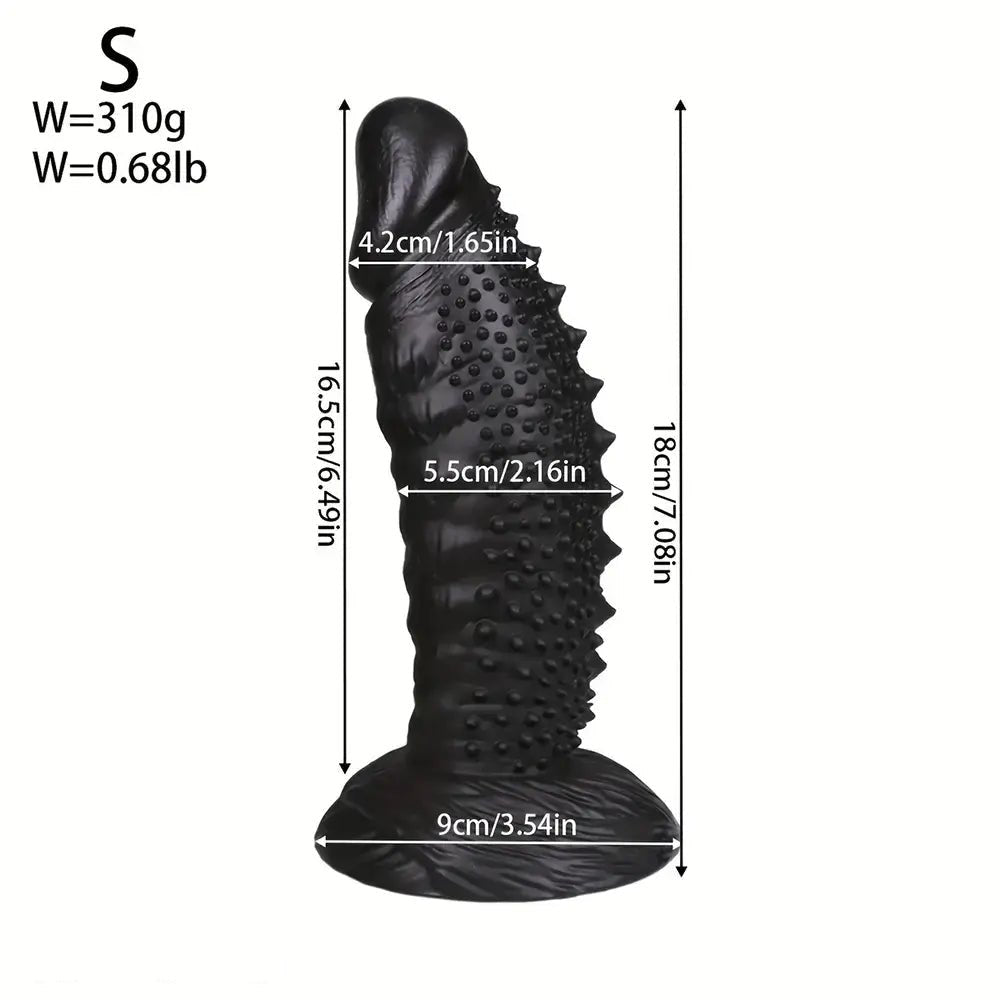 Black spiky textured pvc dildo