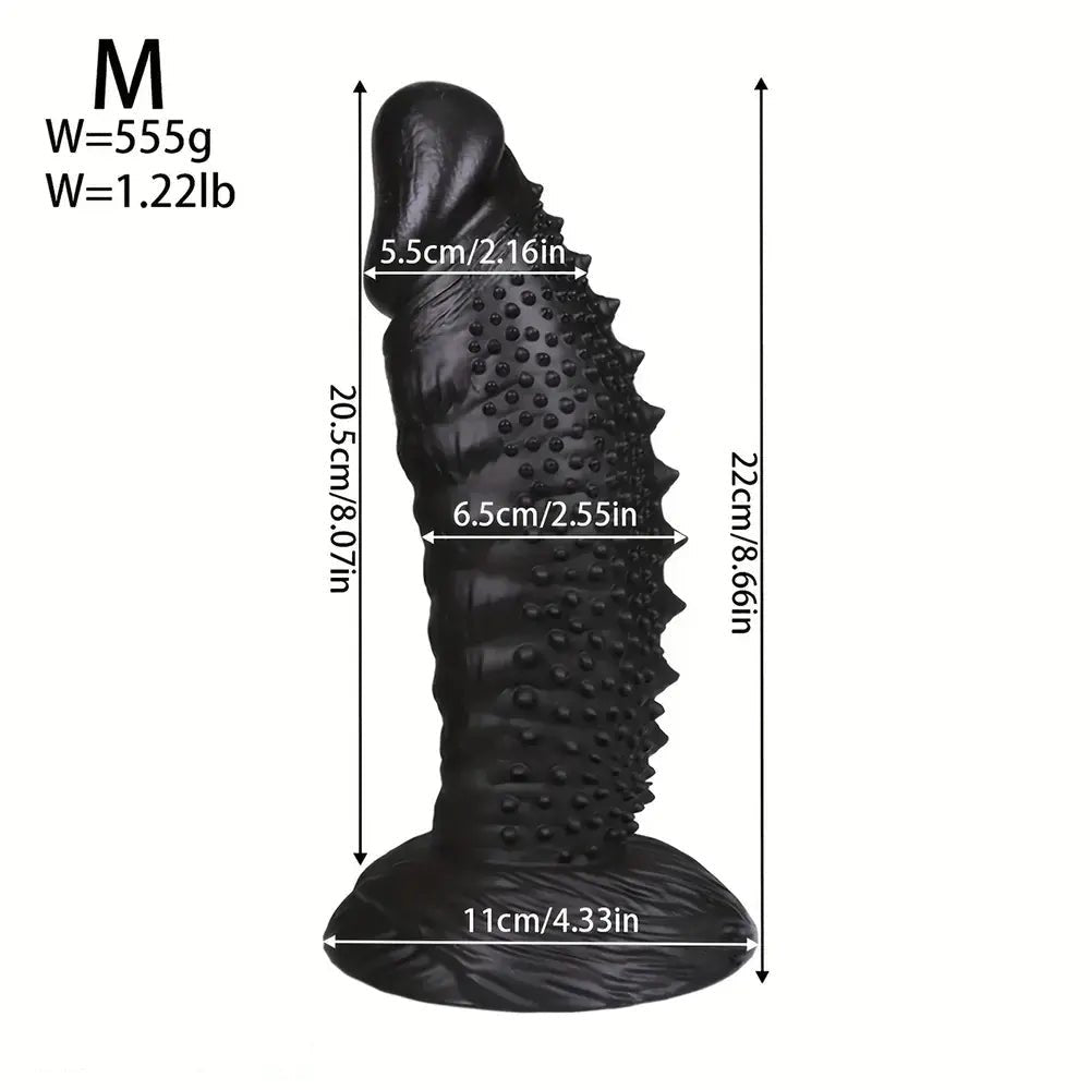 Black spiky textured pvc dildo