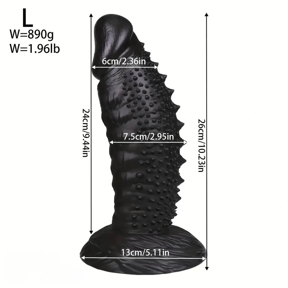 Black spiky textured pvc dildo