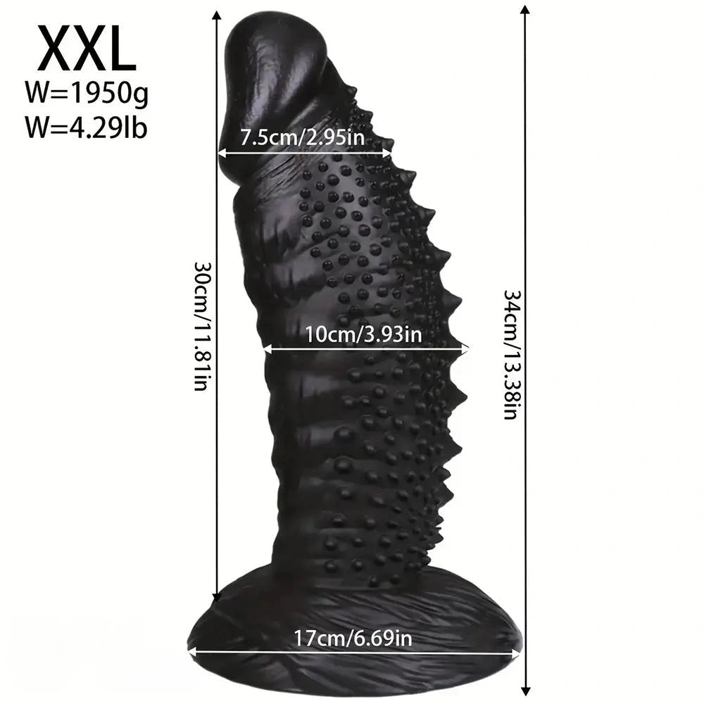 Black spiky textured pvc dildo