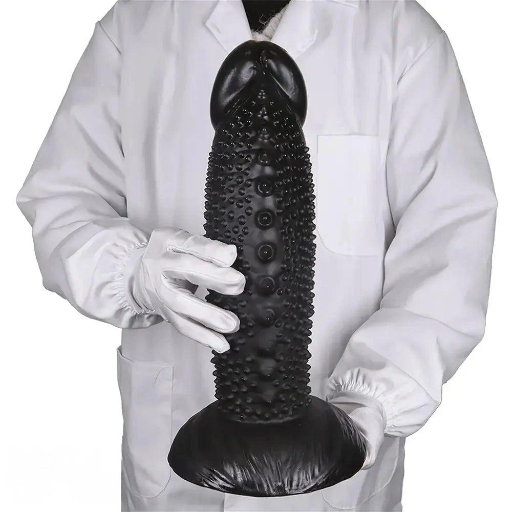 Black spiky textured pvc dildo