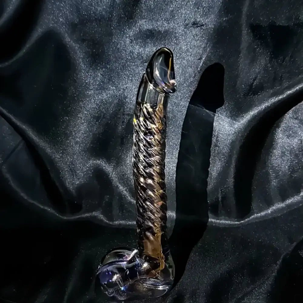 Colorful spiral textured glass dildo, photo 1