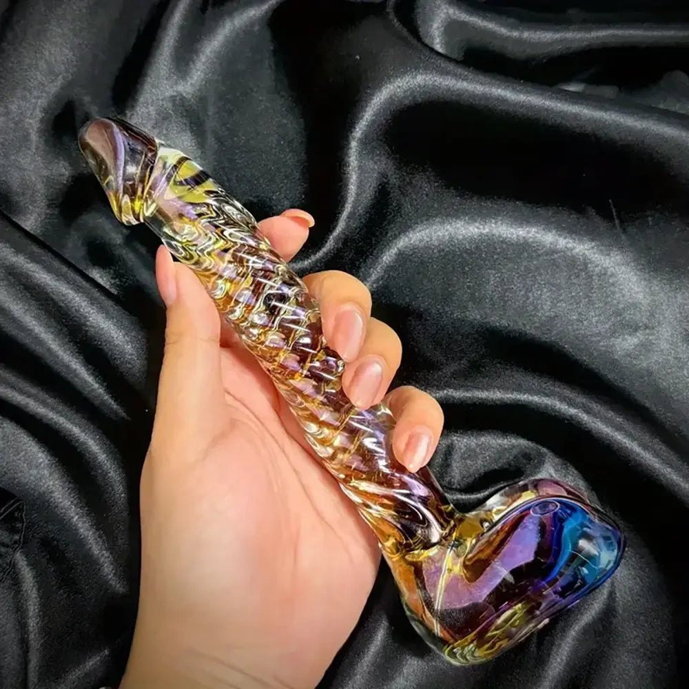 Colorful spiral textured glass dildo, photo 2