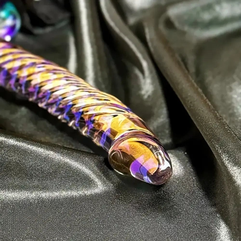 Colorful spiral textured glass dildo, photo 3