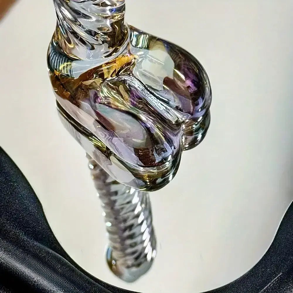 Colorful spiral textured glass dildo, photo 5