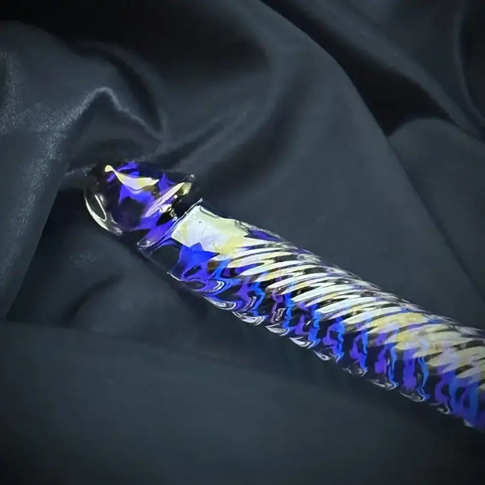 Colorful spiral textured glass dildo, photo 7