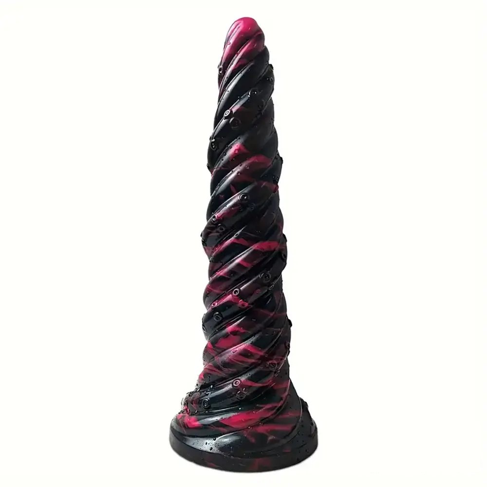 Black and red spiral fantasy dildo, photo 1