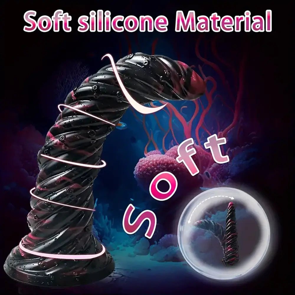 Black and red spiral fantasy dildo, photo 2