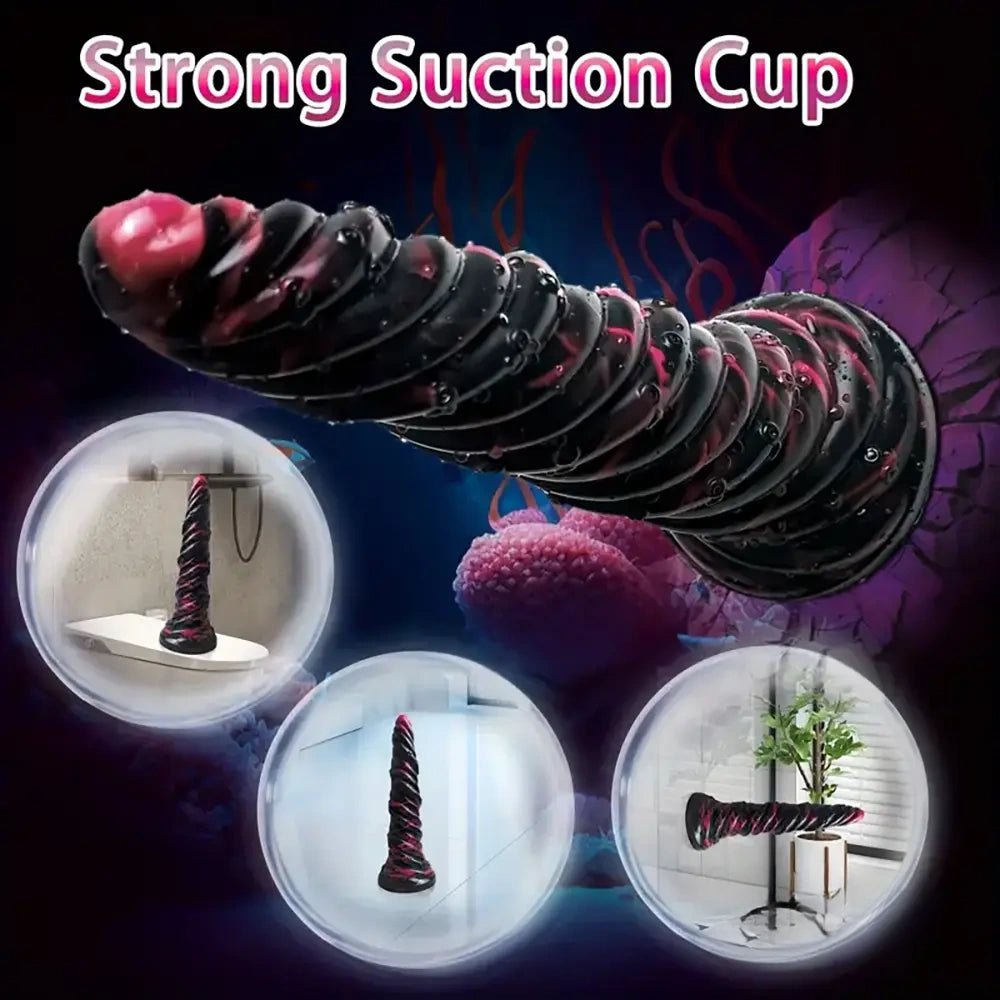 Black and red spiral fantasy dildo, photo 3