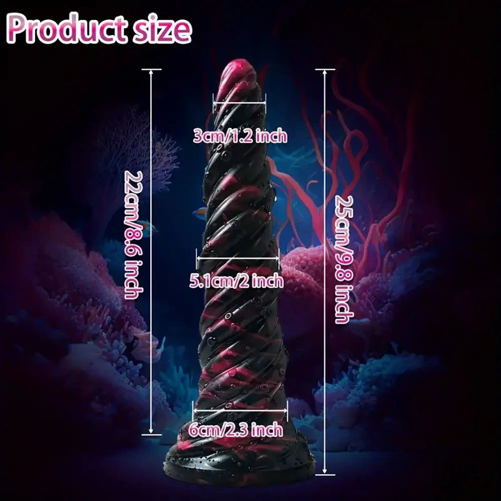 Black and red spiral fantasy dildo, photo 6