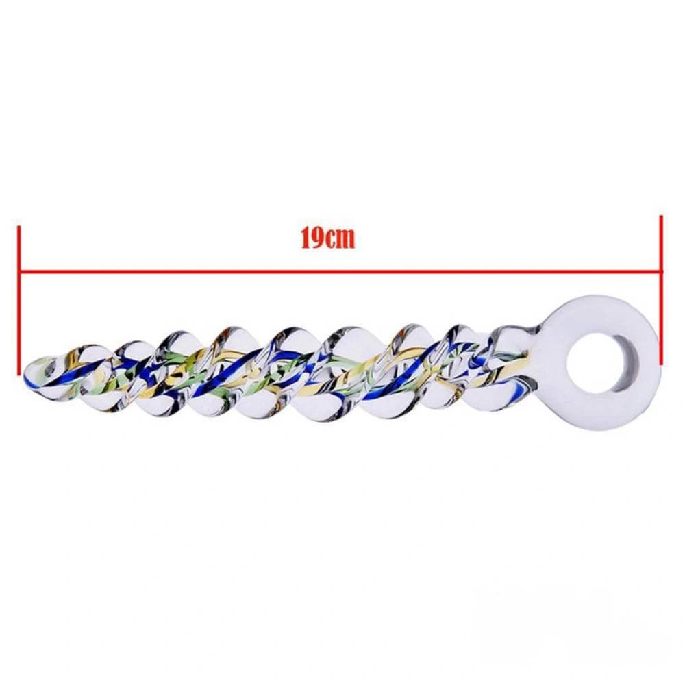 Clear spiral glass dildo with ring handle, photo 2