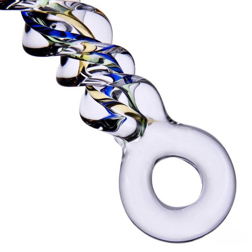 Clear spiral glass dildo with ring handle, photo 4