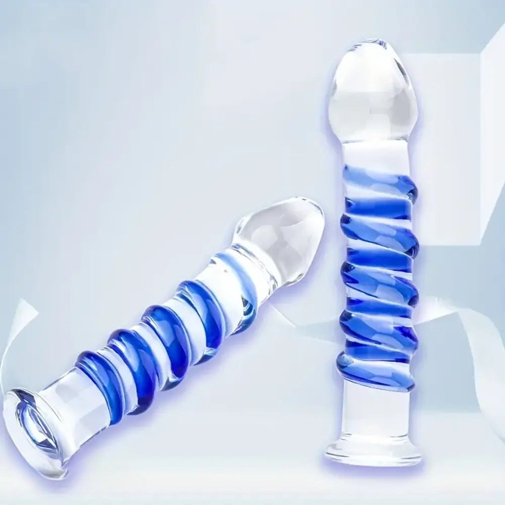 Blue spiral glass dildo, photo 1