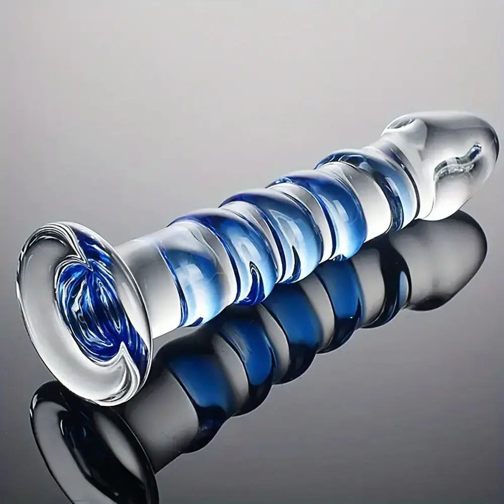 Blue spiral glass dildo, photo 2