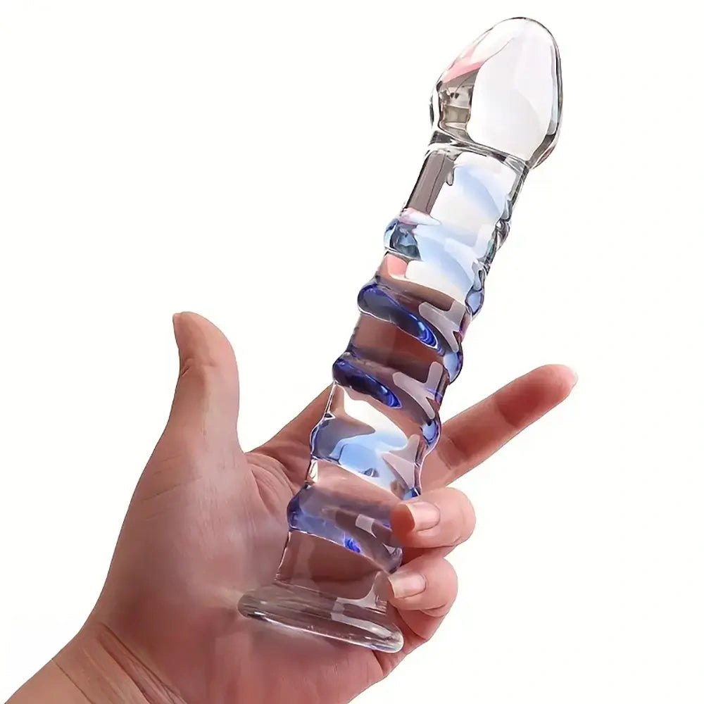 Blue spiral glass dildo, photo 4