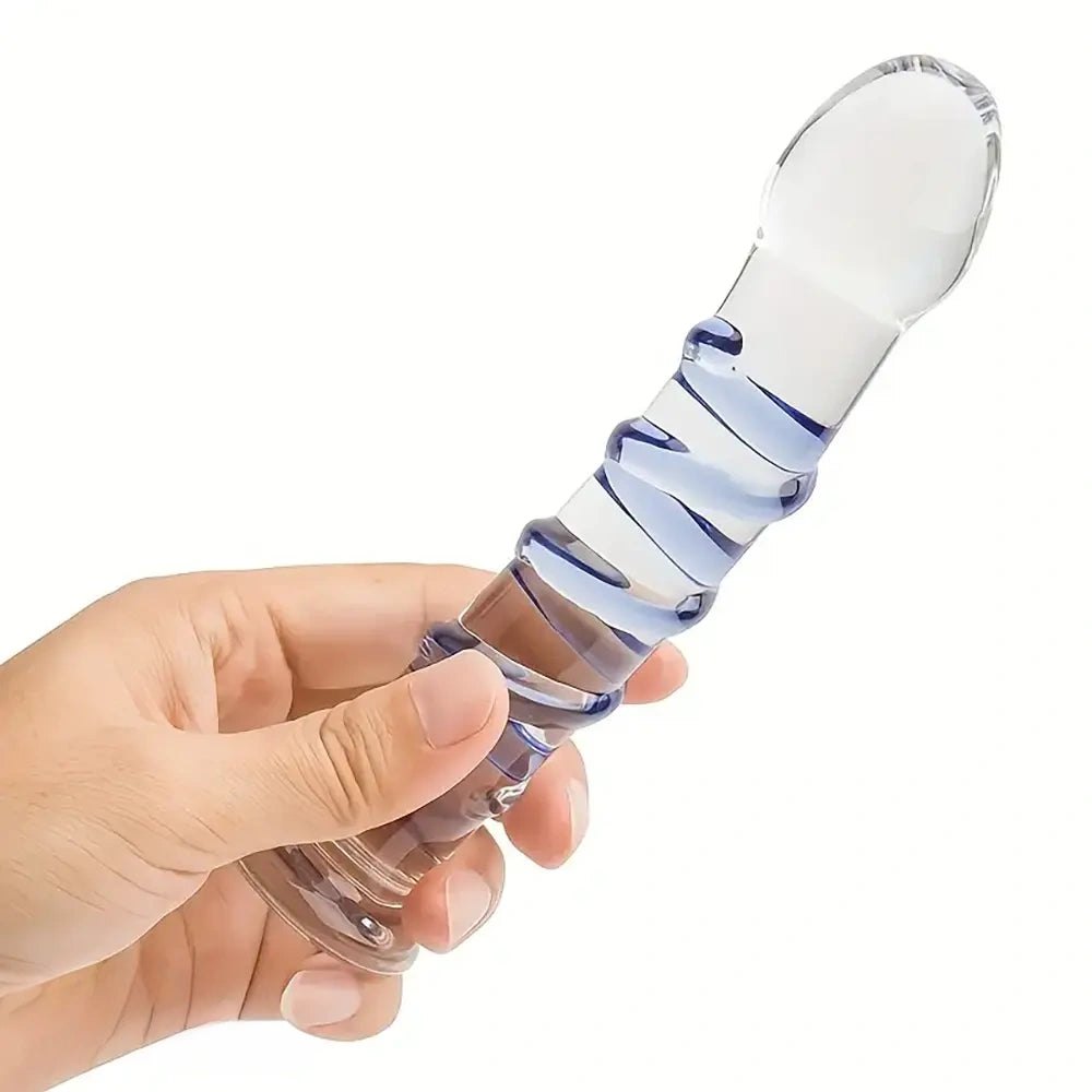 Blue spiral glass dildo, photo 5