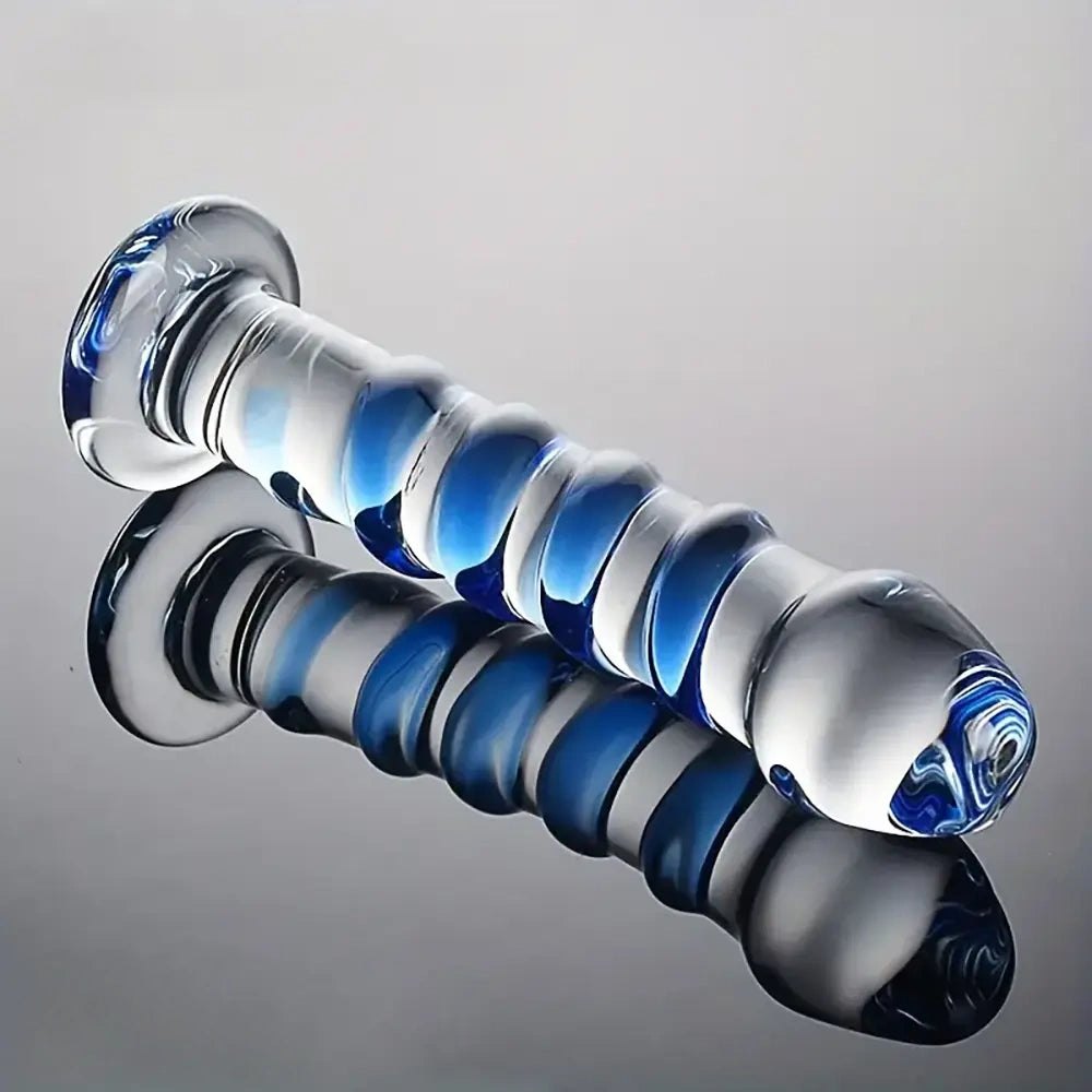 Blue spiral glass dildo, photo 6